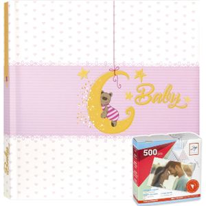 Fotoboek/fotoalbum Mia baby meisje met 20 paginas roze 24 x 24 x 2,5 cm inclusief plakkers