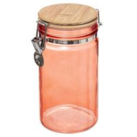 Voorraadbus/voorraadpot 1L glas koraal oranje met bamboe deksel en beugelsluiting - thumbnail