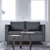 Moderne tweezitsbank PU-leren bank met zacht kussen en rubberen houten poten voor thuis en op kantoor Grijs