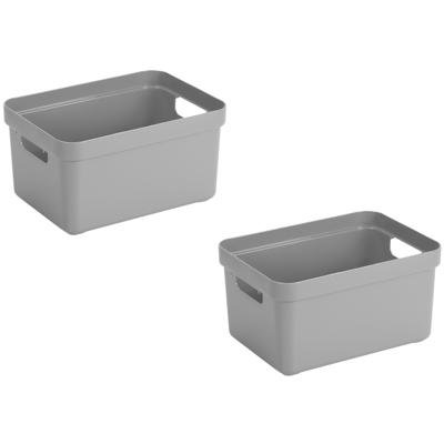 Sunware Opbergbox Sigma - 2x stuks - kunststof - grijs - 13 liter - 35 x 25 x 18 cm - Opbergbakken Sunware Opbergbox Sigma - 2x stuks - kunststof - grijs - 13 liter - 35 x 25 x 18 cm - Opbergbakken