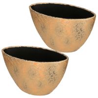 2x stuks bloempot ovale schaal keramiek voor kamerplanten goud 26 x 41 x 20 cm - Plantenpotten - thumbnail
