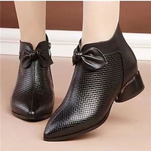 Dames Hoge hakken Bullock Shoes Wingtip schoenen Feest Buiten Dagelijks Strik Kegelhak Ronde Teen Vakantie Elegant Leer Gesp Kleurenblok Zwart Bruin miniinthebox