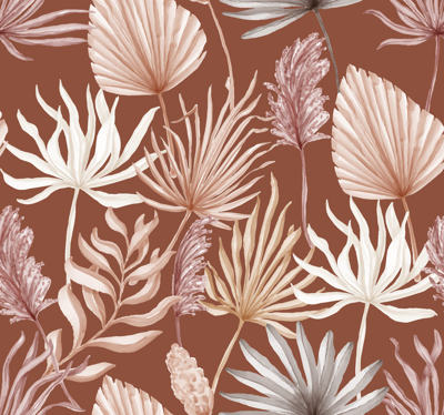 Monstera bladeren terracotta behang