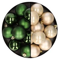 24x stuks kunststof kerstballen mix van champagne en donkergroen 6 cm - thumbnail