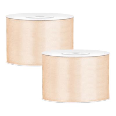 Partydeco Cadeaulint - 2x - creme - 5 cm x 25 meter - satijn - sierlint - inpakken - decoratie