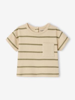 Gestreept t-shirt baby van katoen groen, gestreept Gestreept t-shirt baby van katoen groen, gestreept