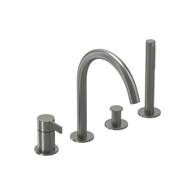 Badrandcombinatie IVY Pact 4-gats Mengkraan Met Uittrekbare Handdouche Draaibare Uitloop Geborsteld Metal Black PVD