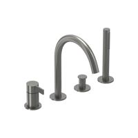 Badrandcombinatie IVY Pact 4-gats Mengkraan Met Uittrekbare Handdouche Draaibare Uitloop Geborsteld Metal Black PVD