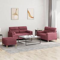 3-delige Loungeset met kussens stof wijnrood 3-delige Loungeset met kussens stof wijnrood