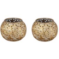 Waxinelichthouder - 4x stuks - goudkleurig - met glas - 7 cm - theelichthouder