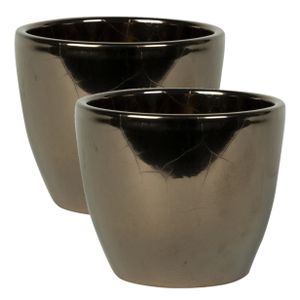 2x stuks plantenpot/bloempot in een strakke Scandinavische look goud Dia 15 cm en Hoogte 12 cm