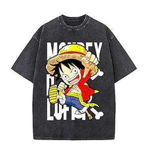 One Piece Aap D. Luffy T-Shirt Oversized zuur gewassen T-shirt Afdrukken Grafisch Voor Voor Stel Voor heren Dames Volwassenen Zure was Casual / Dagelijks Lightinthebox