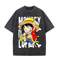 One Piece Aap D. Luffy T-Shirt Oversized zuur gewassen T-shirt Afdrukken Grafisch Voor Voor Stel Voor heren Dames Volwassenen Zure was Casual / Dagelijks Lightinthebox - thumbnail