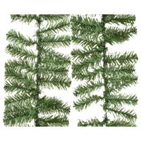Dennenslinger/dennen guirlande - 2x - groen - 270 x 9,5 cm - PVC - 160 tips