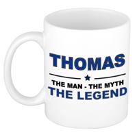 Thomas cadeau mok - man myth legend - naam koffiemok / beker - wit en blauw - 300 ml
