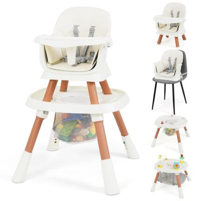 16-in-1 Omvormbare Hoge Stoel met Afneembare Tray & 5-Punts Gordel Kinder Tafel- & Stoelset Wit