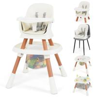 16-in-1 Omvormbare Hoge Stoel met Afneembare Tray & 5-Punts Gordel Kinder Tafel- & Stoelset Wit