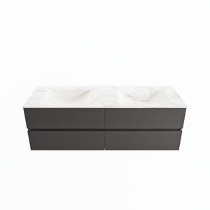 MONDIAZ VICA-DLUX 150cm badmeubel onderkast Dark grey 4 lades. Inbouw wastafel CLOUD dubbel 2 kraangaten, kleur Ostra.