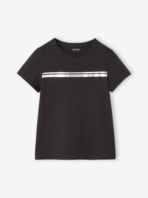Iriserend gestreept sportshirt voor meisjes antraciet