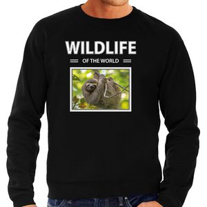 Luiaard sweater / trui met dieren foto wildlife of the world zwart voor heren