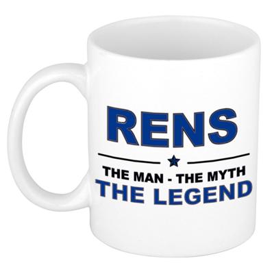 Rens cadeau mok - man myth legend - naam koffiemok / beker - wit en blauw - 300 ml