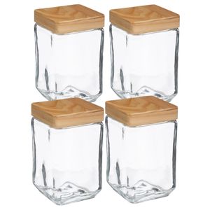 4x stuks voorraadbussen/voorraadpotten 1,7L glas met houten deksel