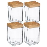 4x stuks voorraadbussen/voorraadpotten 1,7L glas met houten deksel