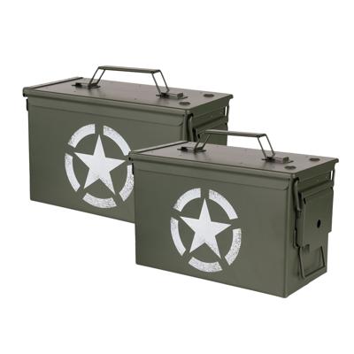 Decoratie opberg box - 2x - munitiekist - groen - 30 x 15 cm - US Army