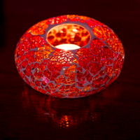 Waxinehouder mozaiek ufo - crackled glass - rood/oranje