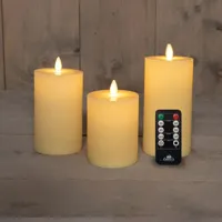 Anna&apos;s Collection LED kaars flame effect ribbel set 7.5 cm ivoor 3 stuks