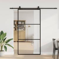 Schuifdeur met beslagset 102x205 cm ESG glas zwart
