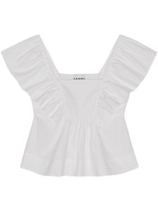 GANNI blouse volantée sans manches - Blanc