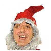 Kabouter/dwergen muts - met grijze baard - rood - voor volwassenen - thumbnail