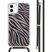 iPhone 11 hoesje met zwart koord - Chevron navy
