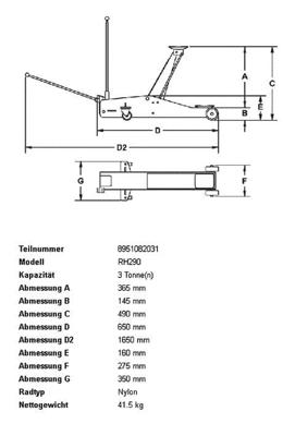 RC RODCRAFT Rodcraft "rh290" trolley jack hydraulic shunting jack r carrying capacity 3.0t
