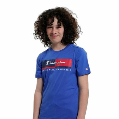 Kinder-T-Shirt met Korte Mouwen Champion Crewneck Blauw - Maat: 7-8 jaar