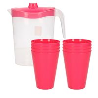 8x kunststof drinkbekers 430 ML met schenkkan set roze van 2.5 liter