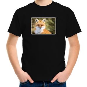 Dieren t-shirt met vossen foto zwart voor kinderen