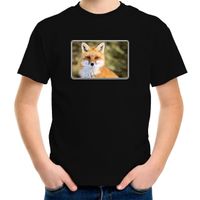 Dieren t-shirt met vossen foto zwart voor kinderen - thumbnail