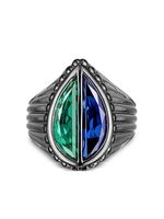 Anabela Chan bague Emerald Pear Signet en or noir 18ct - Bleu - thumbnail