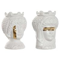 Grondlegger Home ESPRIT Wit Gouden Porselein 10 x 10 x 14 cm (2 Stuks)