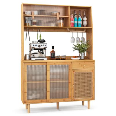 Keukenbuffet met Schuifdeur & Rotan Deur & Haak & Glashouder & Lade Buffetkast Keukenkast Bamboe Landelijke Stijl Natuur