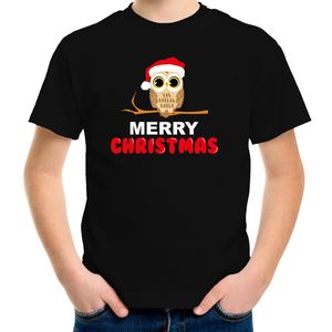 Leuke dieren Kerst t-shirt Christmas uil zwart voor kinderen