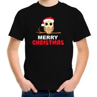 Leuke dieren Kerst t-shirt Christmas uil zwart voor kinderen - thumbnail