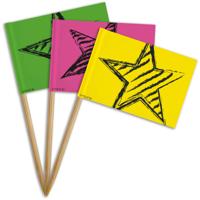 Neon kartonnen hapjes / verjaardag prikkers - cocktailprikkers - 36x stuks - felle kleuren