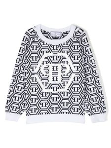 Philipp Plein Junior sweat en maille à logo intarsia - Noir