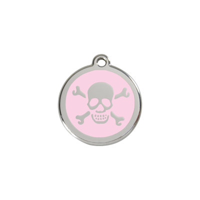Cross Bone Pink roestvrijstalen hondenpenning small/klein dia. 2 cm - Reddingo
