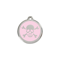 Cross Bone Pink roestvrijstalen hondenpenning small/klein dia. 2 cm - Reddingo Cross Bone Pink roestvrijstalen hondenpenning small/klein dia. 2 cm - Reddingo