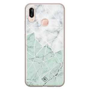 Huawei P20 Lite siliconen telefoonhoesje - Marmer mint mix
