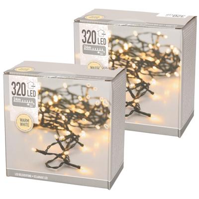 Kerstverlichting lichtsnoer - 2x - 320 led lampjes - warm wit - 24 meter - binnen/buiten